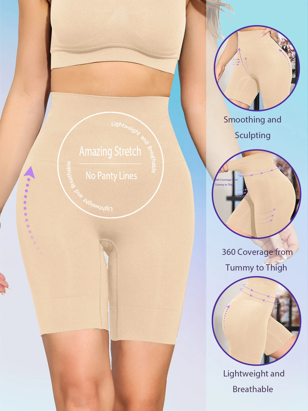 Close-up of breathable premium fabric on Snatched Waist shapewear shorts