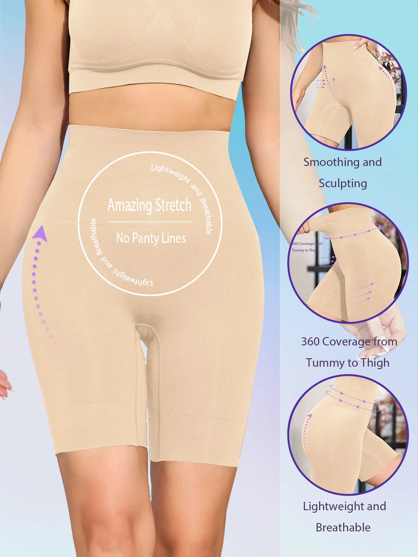 Close-up of breathable premium fabric on Snatched Waist shapewear shorts