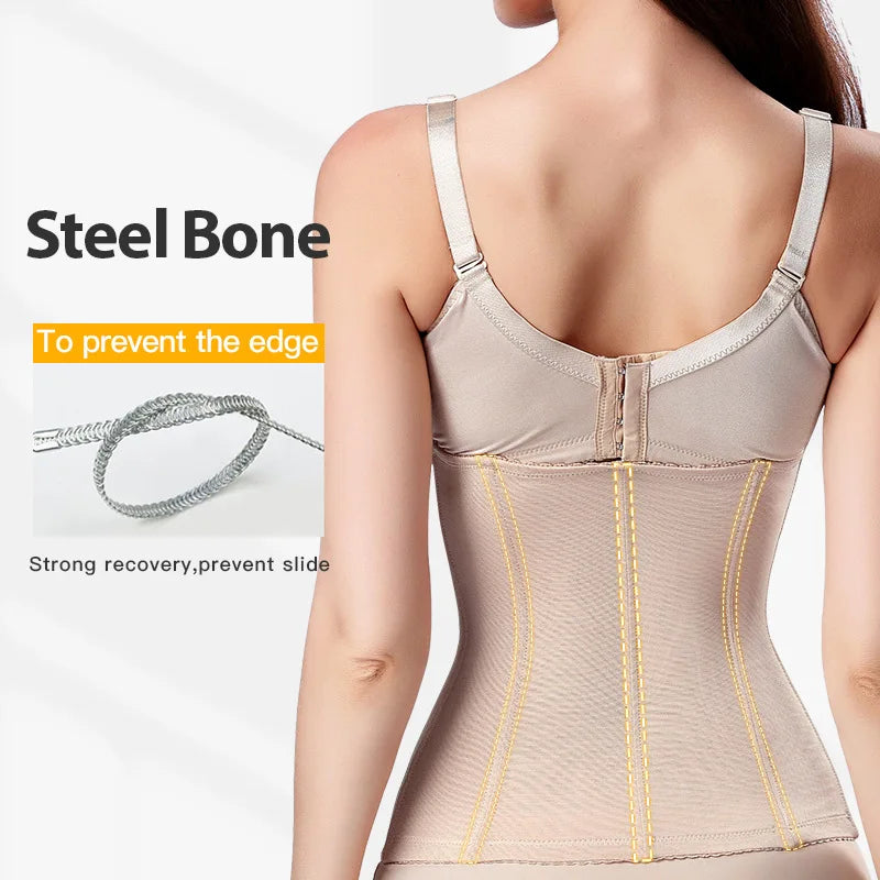 Steel boned latex waist trainer corset by Fashion Couture, firm compression shapewear for waist slimming and body shaping.