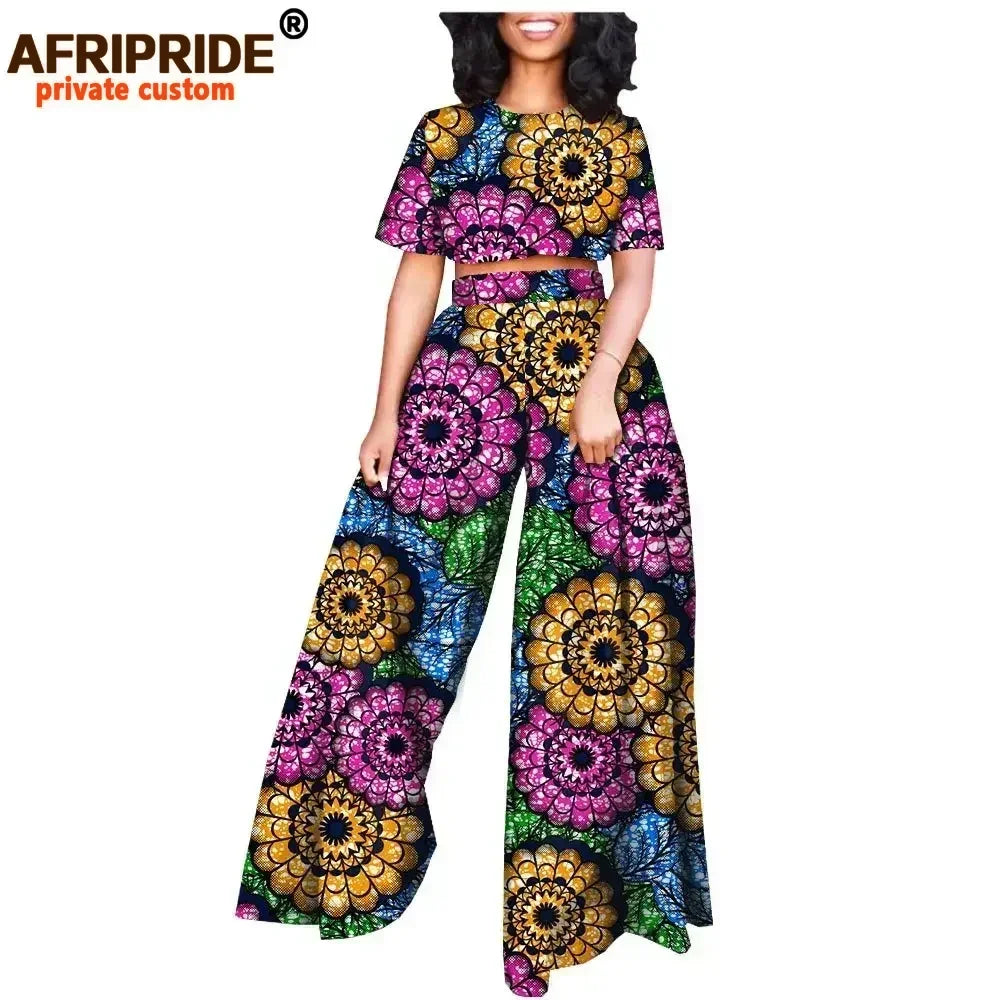 African 2 piece Set for Women Print Tops and Ankara Pants Dashiki Clothing Tracksuit Short Blouse Outfits Wax AFRIPRIDE A2026001 - Fashion Couture