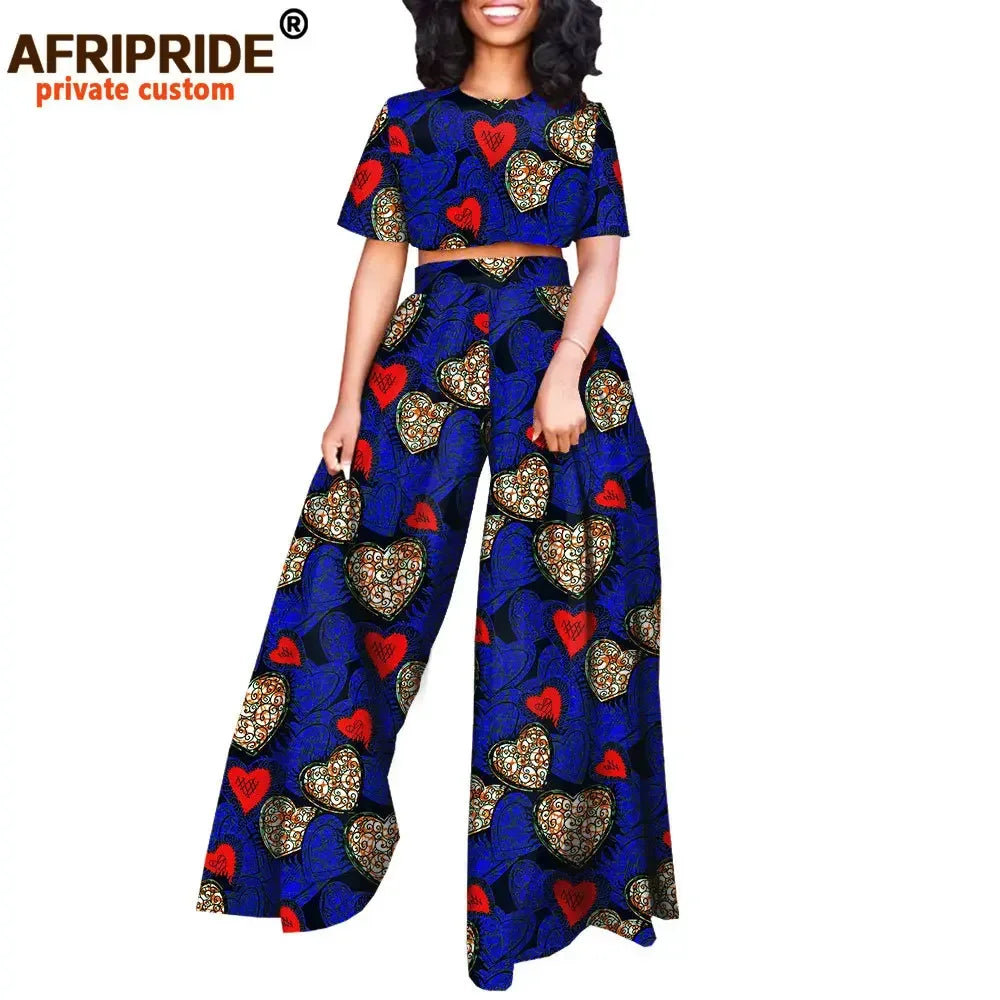 African 2 piece Set for Women Print Tops and Ankara Pants Dashiki Clothing Tracksuit Short Blouse Outfits Wax AFRIPRIDE A2026001 - Fashion Couture