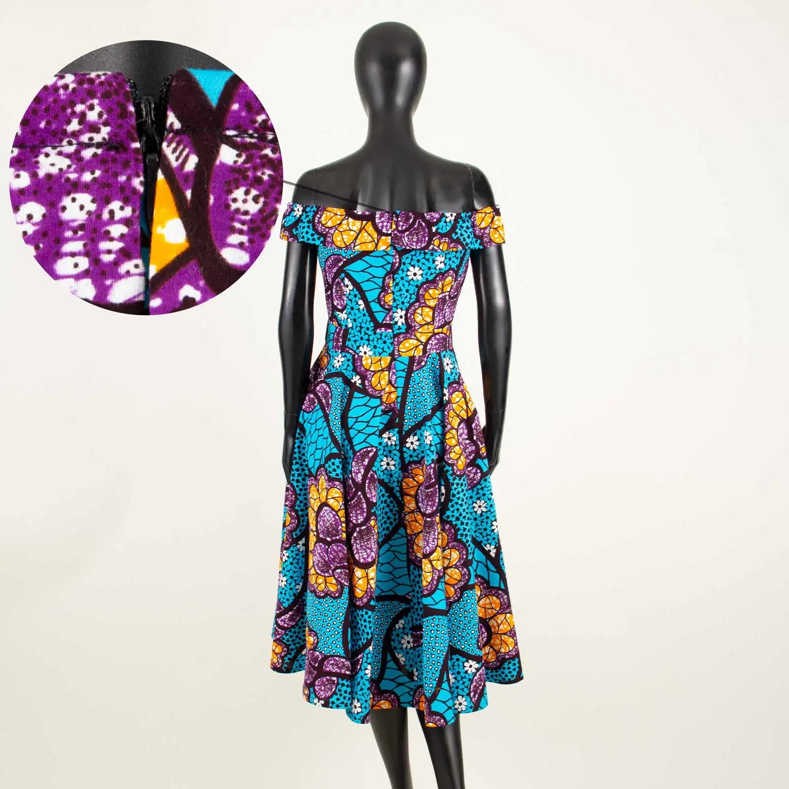 Omotola  Ankara Off Shoulder Dress - Fashion Couture