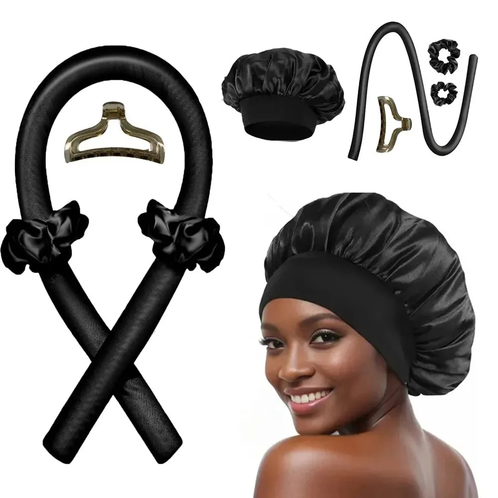 Heatless Curling Rod Headband Set – No Heat Hair Curler with Bonnet