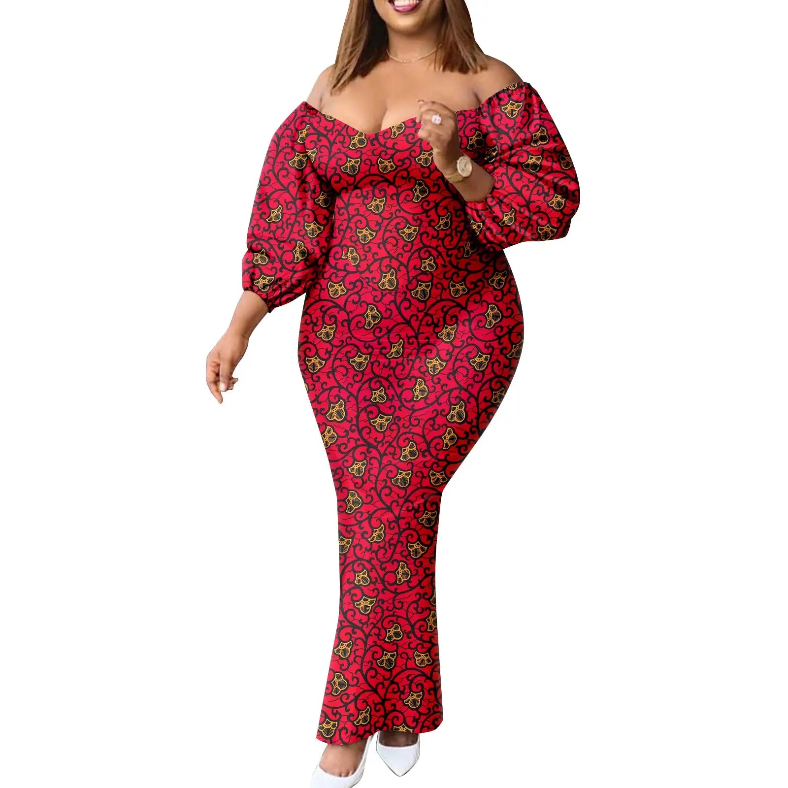 Afripride African Women Ankara Printed Fabric Dress Customized Loose Sexy Bubble Sleeve Dresses 2425027 - Fashion Couture