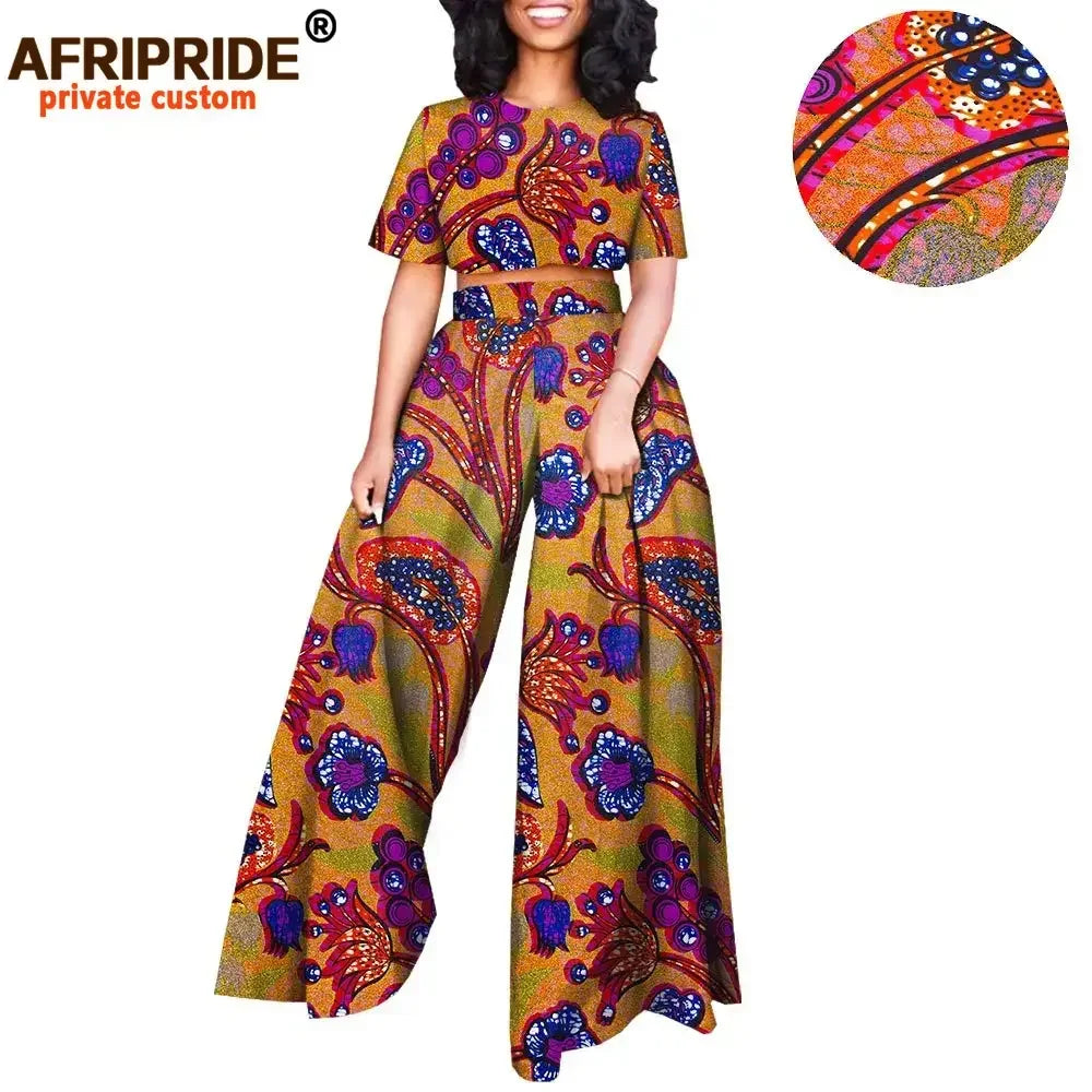 African 2 piece Set for Women Print Tops and Ankara Pants Dashiki Clothing Tracksuit Short Blouse Outfits Wax AFRIPRIDE A2026001 - Fashion Couture