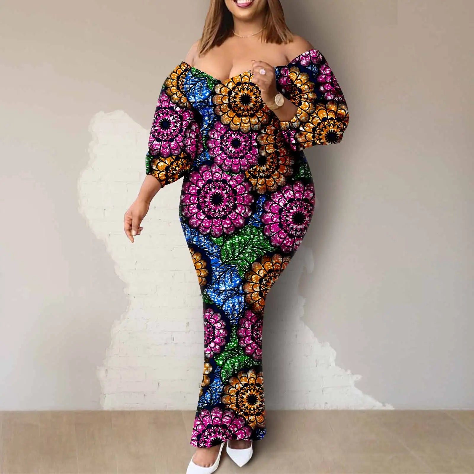 Afripride African Women Ankara Printed Fabric Dress Customized Loose Sexy Bubble Sleeve Dresses 2425027 - Fashion Couture