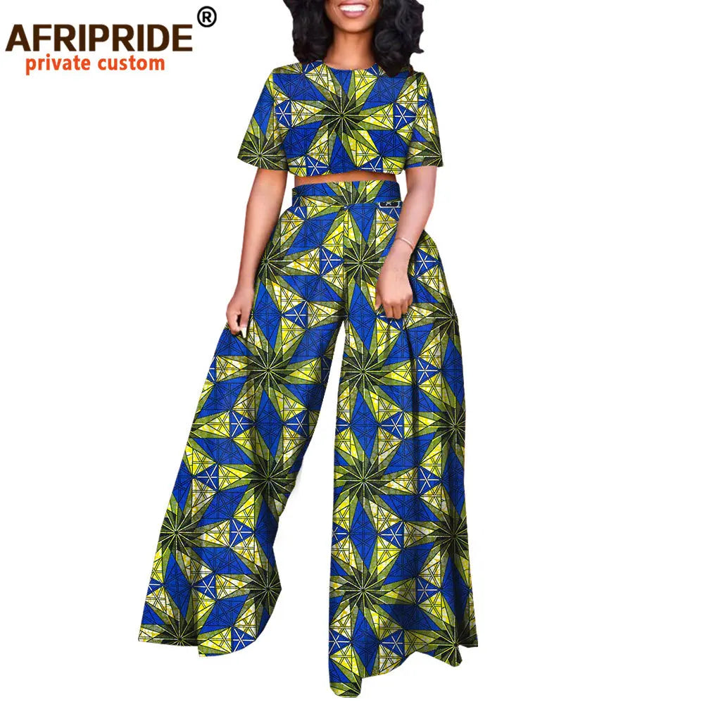 African 2 piece Set for Women Print Tops and Ankara Pants Dashiki Clothing Tracksuit Short Blouse Outfits Wax AFRIPRIDE A2026001 - Fashion Couture