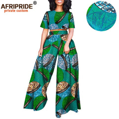 African 2 piece Set for Women Print Tops and Ankara Pants Dashiki Clothing Tracksuit Short Blouse Outfits Wax AFRIPRIDE A2026001 - Fashion Couture