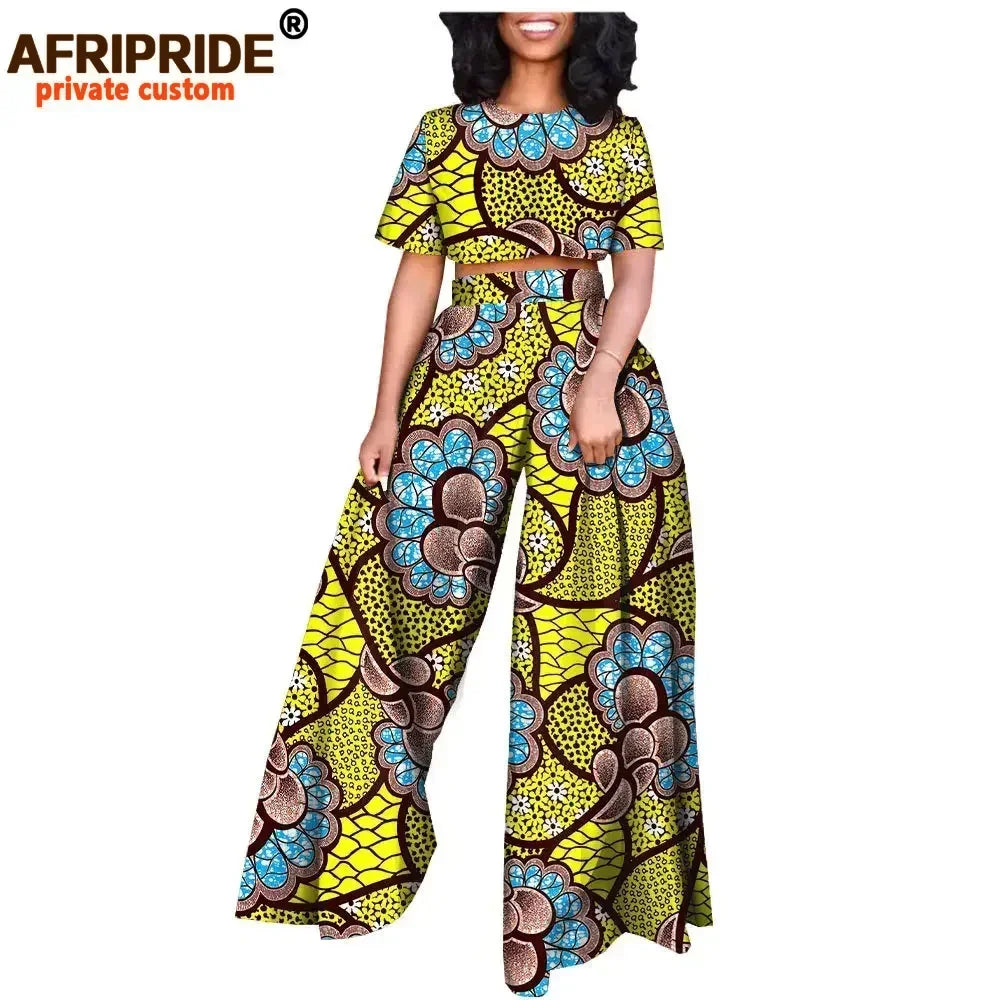 African 2 piece Set for Women Print Tops and Ankara Pants Dashiki Clothing Tracksuit Short Blouse Outfits Wax AFRIPRIDE A2026001 - Fashion Couture