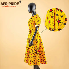 African Dresses for Women Short Sleeve High Waist Elegant Print Casual Outfits Midi Dress Dashiki Attire with Belt A2325003 - Fashion Couture