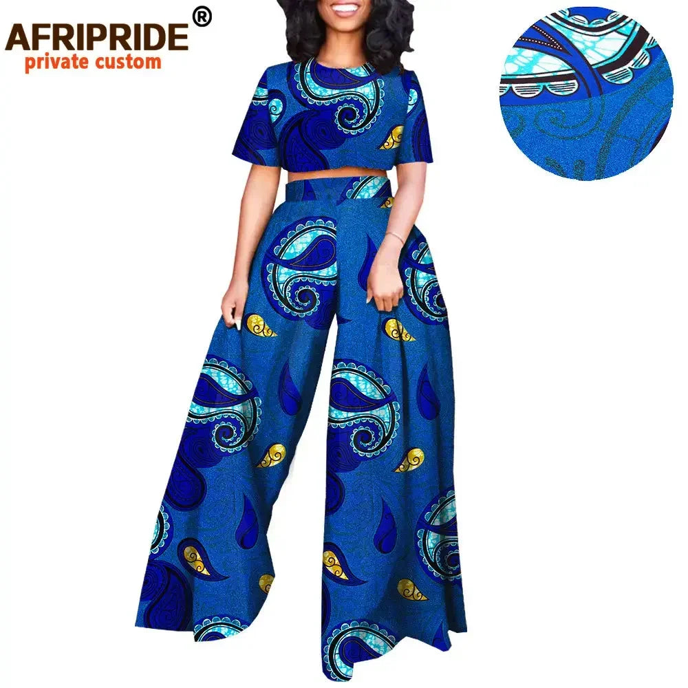 African 2 piece Set for Women Print Tops and Ankara Pants Dashiki Clothing Tracksuit Short Blouse Outfits Wax AFRIPRIDE A2026001 - Fashion Couture