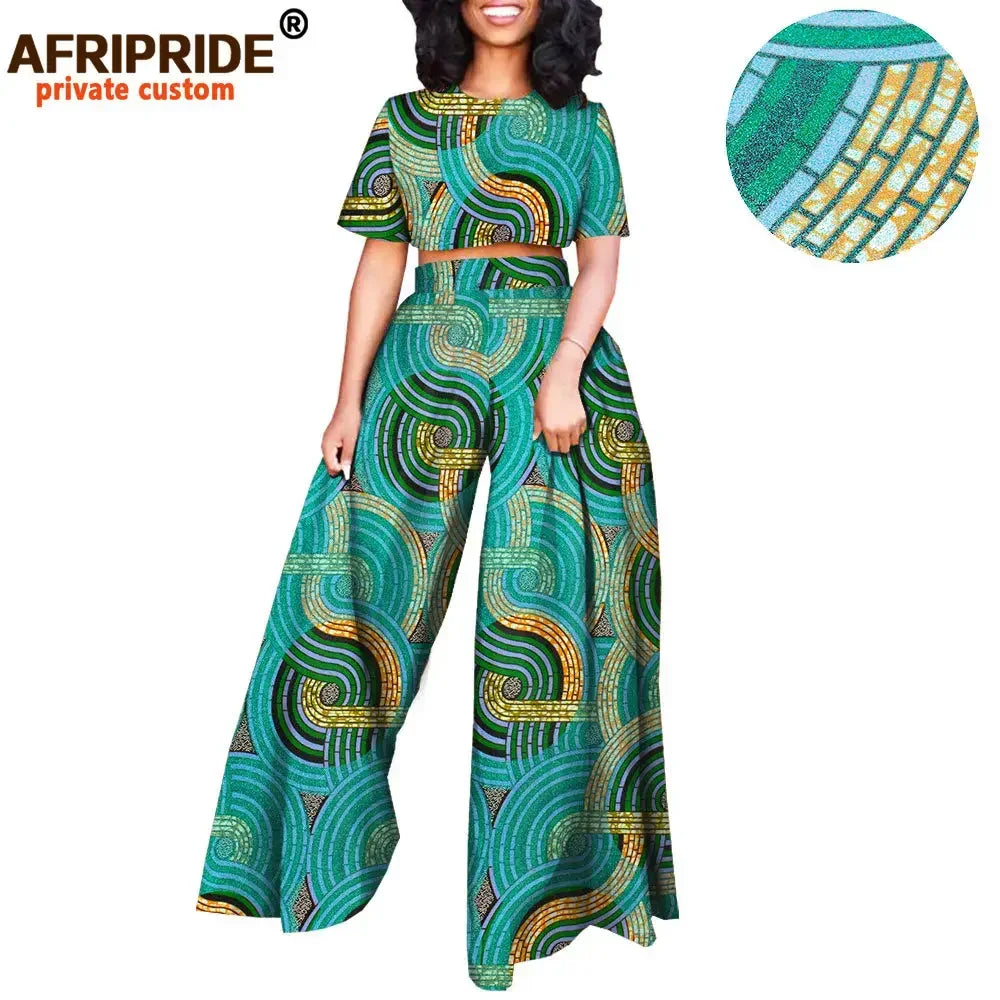 African 2 piece Set for Women Print Tops and Ankara Pants Dashiki Clothing Tracksuit Short Blouse Outfits Wax AFRIPRIDE A2026001 - Fashion Couture