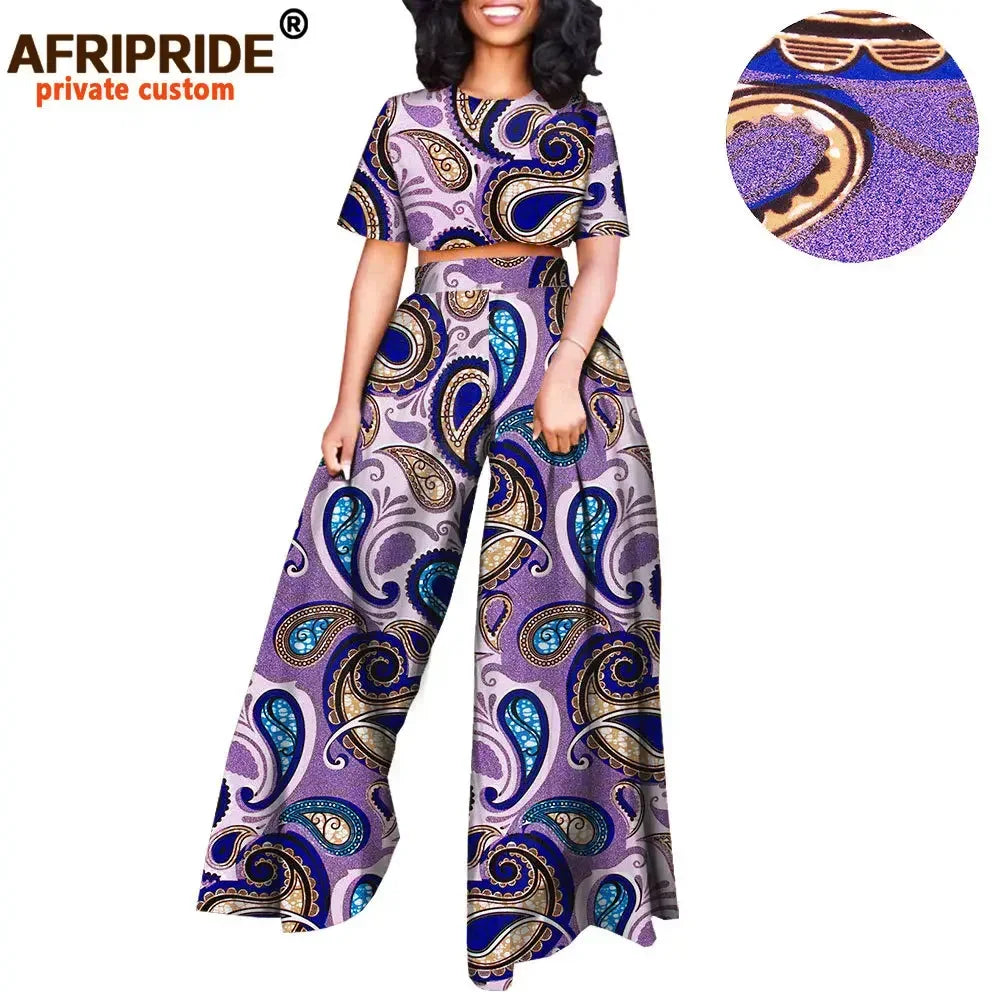 African 2 piece Set for Women Print Tops and Ankara Pants Dashiki Clothing Tracksuit Short Blouse Outfits Wax AFRIPRIDE A2026001 - Fashion Couture