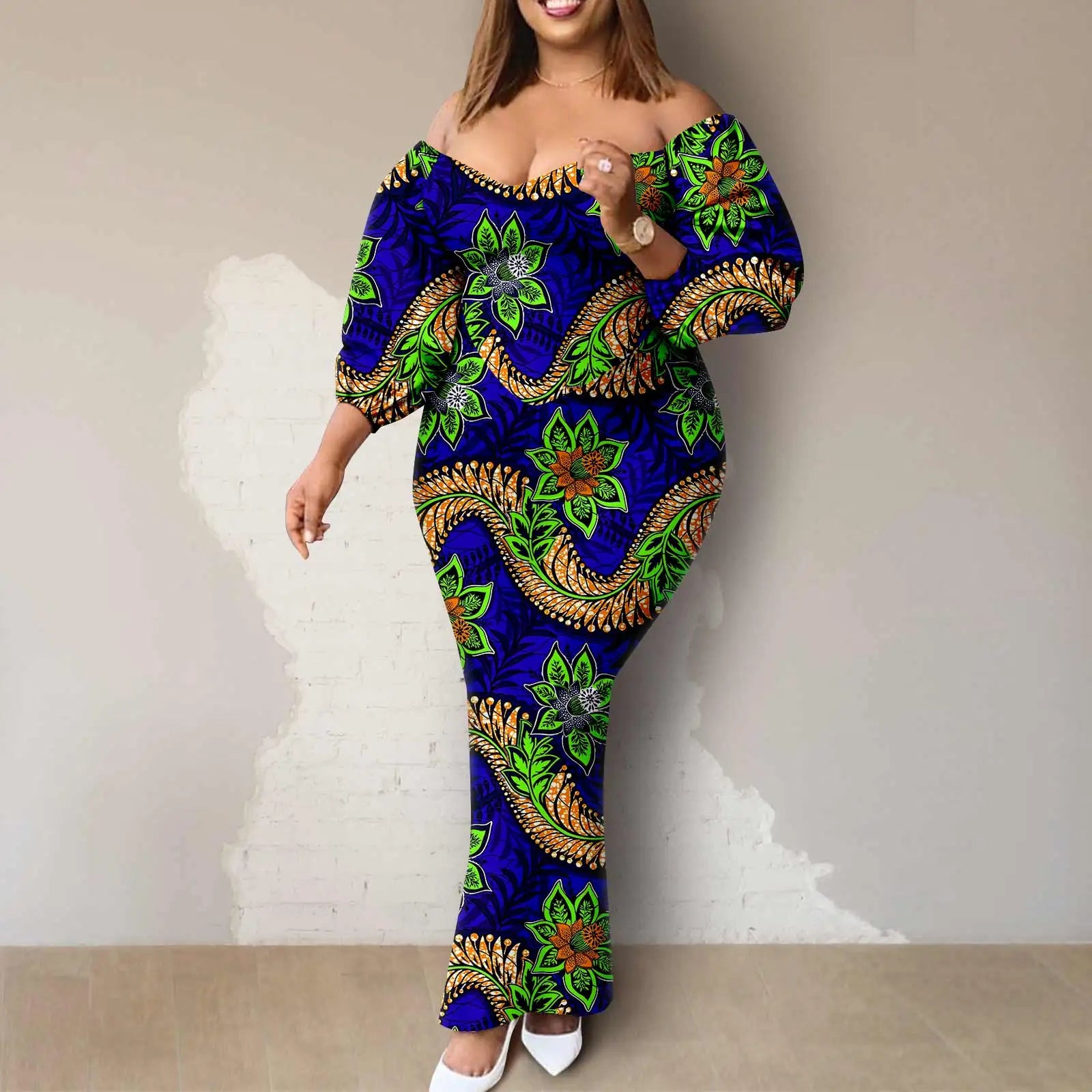 Afripride African Women Ankara Printed Fabric Dress Customized Loose Sexy Bubble Sleeve Dresses 2425027 - Fashion Couture