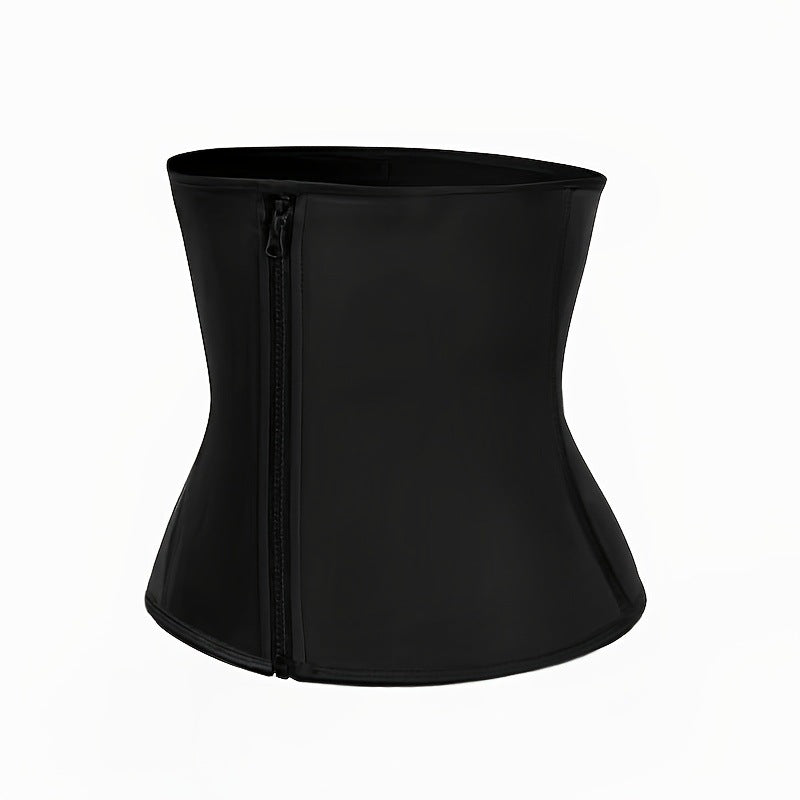 Adjustable neoprene waist trainer with lumbar back support from Fashion Couture, shown with a woman wearing the shapewear for waist slimming.
