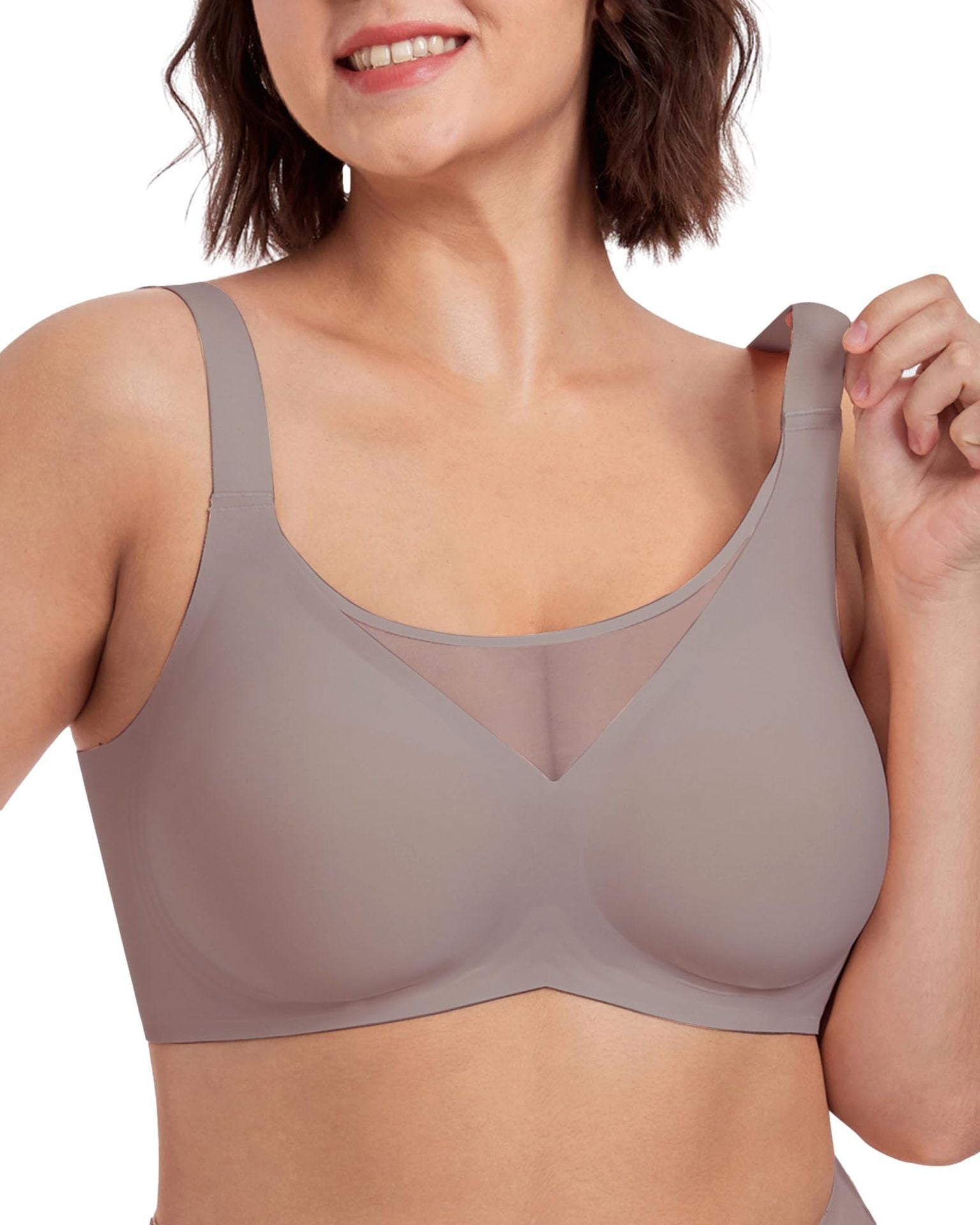 Seamless wireless minimizer bra by Fashion Couture featuring full bust support and smooth, comfortable shapewear fit.