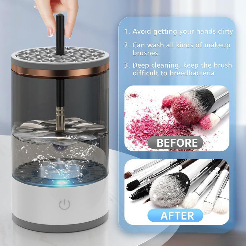 Rechargeable Electric Makeup Brush Cleaner & Dryer – USB, Auto-Spin | Transparent & Black