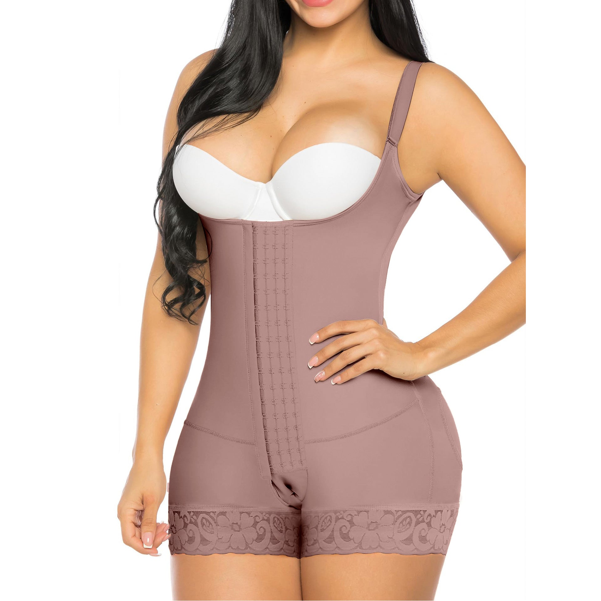 Fashion Couture tummy tuck shapewear jumpsuit with waist support and butt lift, smooths curves and enhances body silhouette.