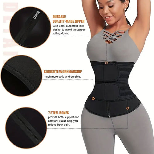 Fashion Couture waist trainer abdominal binder, double belt postpartum compression wrap, shapewear for tummy support and figure shaping.