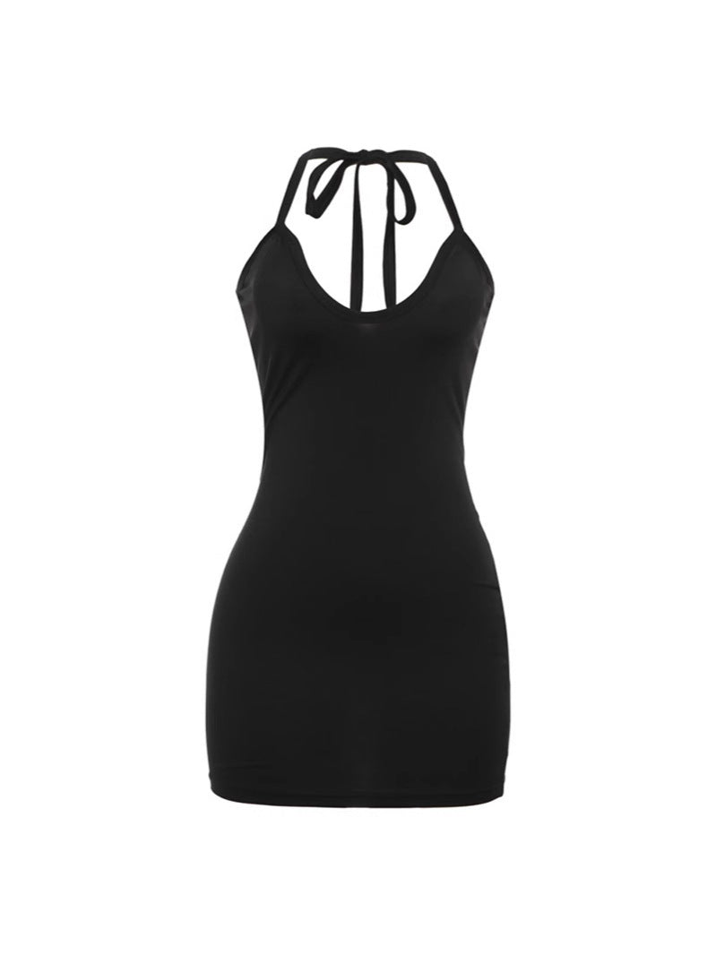 Fashion Couture sleeveless V-neck bodycon dress shown on a model, highlighting its fitted silhouette and stylish neckline.