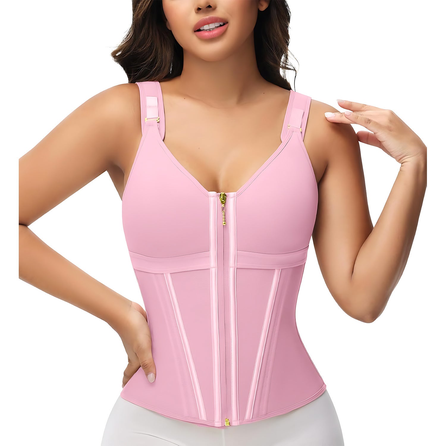 Mesh breathable shaping bra vest with steel bone waist and bust support, designed for comfortable shapewear by Fashion Couture.