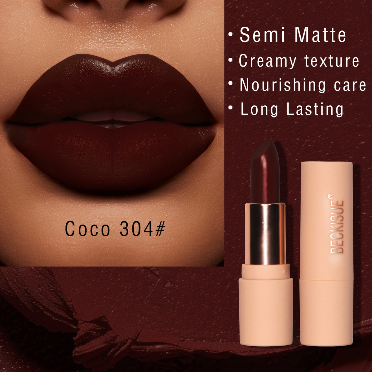 Nude Semi-Matte Lipstick – Long-Lasting Waterproof Formula | 12 Shades, 3.6g
