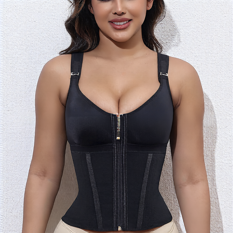 Fashion Couture waist cincher shapewear with tummy control, butt lift design, and crotch zip for shaping and support.