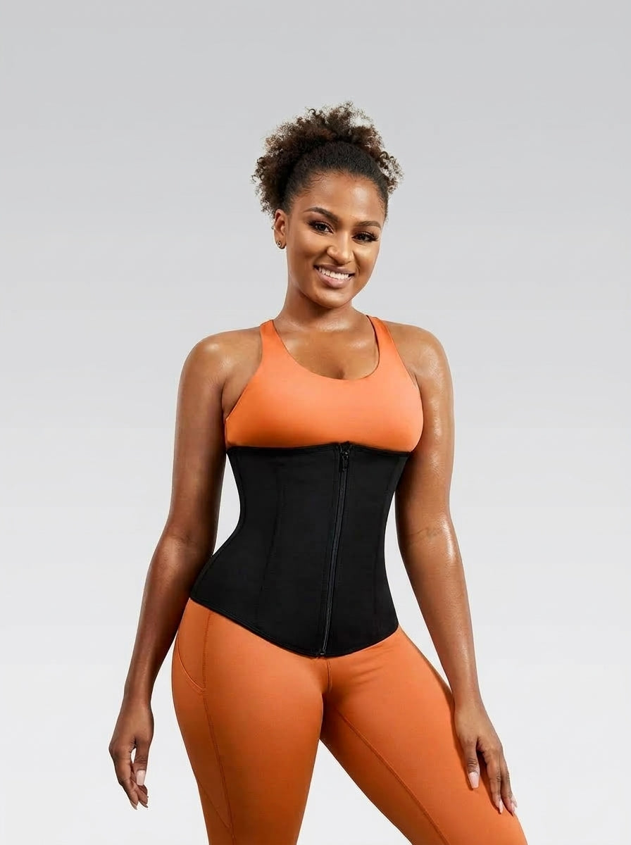 Fashion Couture neoprene waist trainer sweat belt for workouts, adjustable shapewear with firm compression for waist slimming.