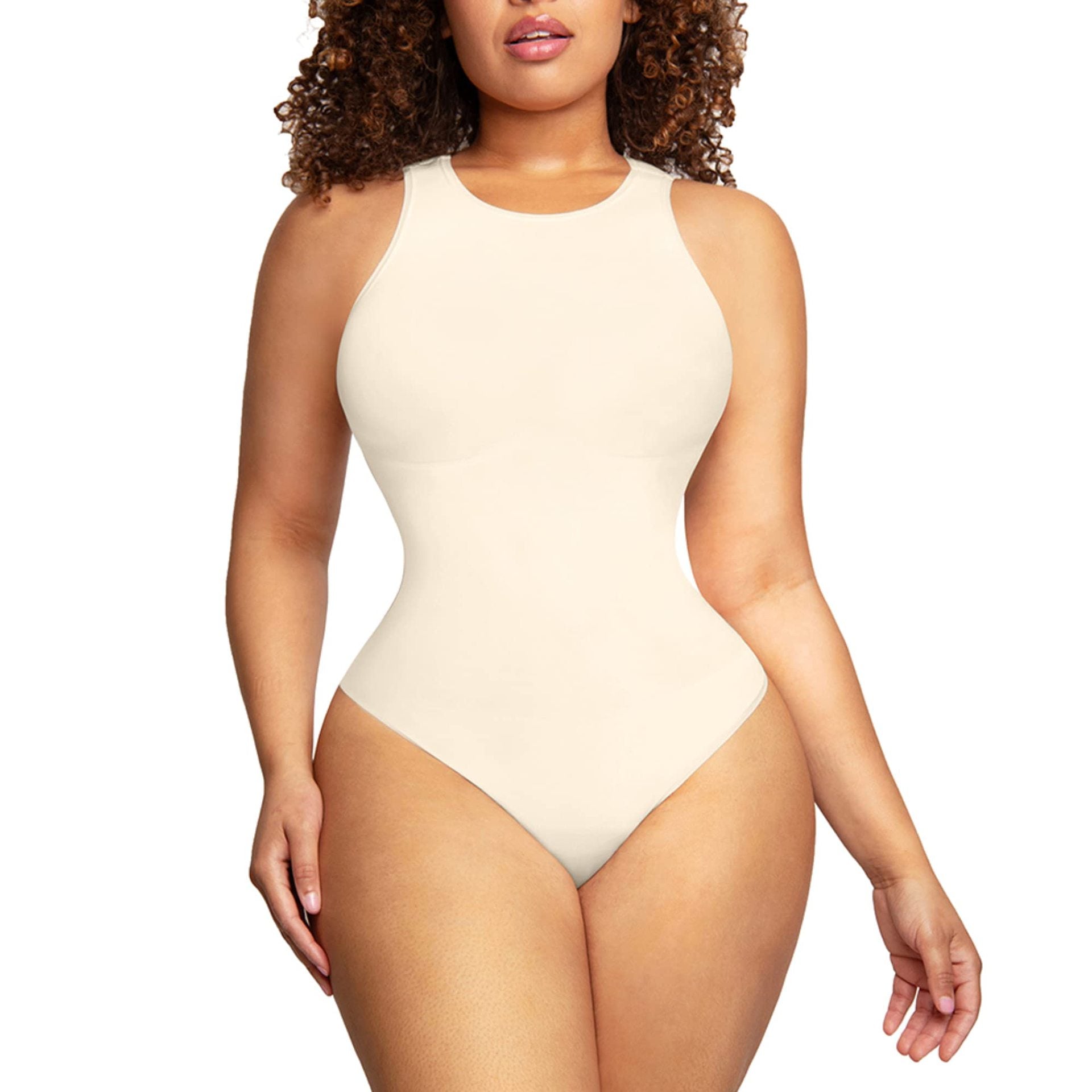 Seamless Fashion Couture open body shaping suit with tummy control and all-day comfort, shown on a model.