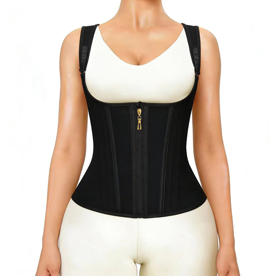 Fashion Couture mesh steel boned corset with firm waist cinching and breathable design for body shaping and waist control.