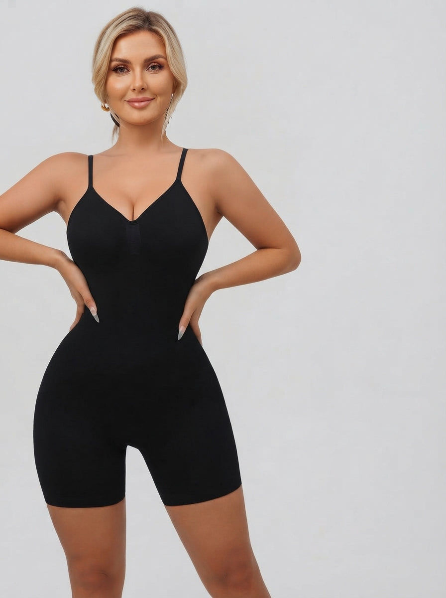 Fashion Couture seamless corset bodysuit, waist-shaping shapewear with tummy smoothing, shown on a model.